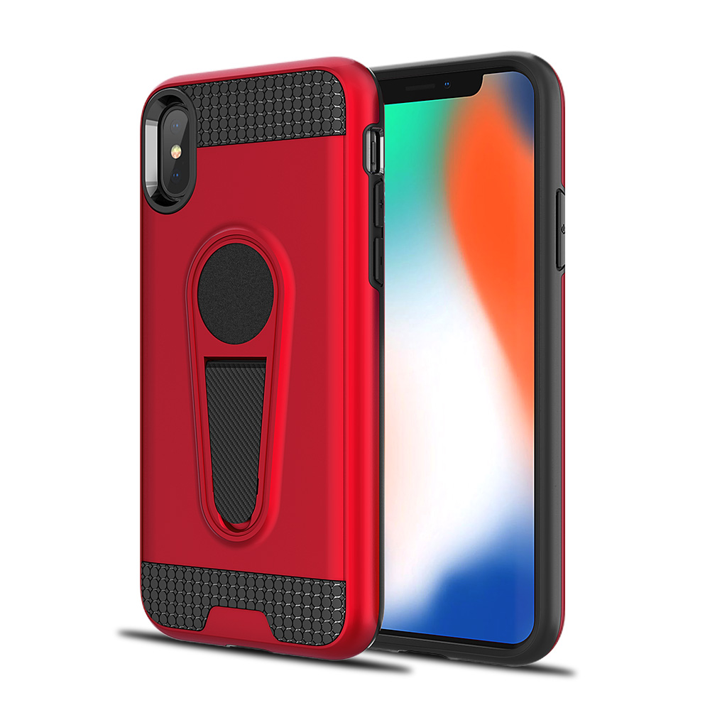 iPHONE Xr 6.1in Metallic Plate Stand Case Work with Magnetic Mount Holder (Red)